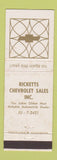 Matchbook Cover - Ricketts Chevrolet Fox Lake IL? WEAR