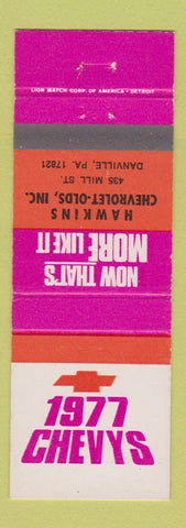 Matchbook Cover - 1977 Cherolet Hawkins Oldsmobile Danville PA