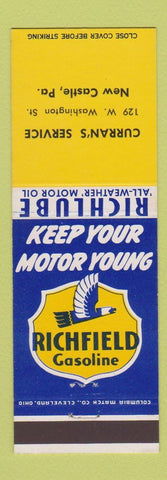 Matchbook Cover - Richfield oil gas Curran's New Castle PA
