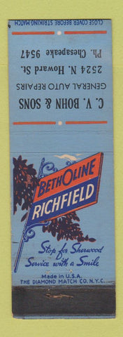 Matchbook Cover - Richfield oil gas CV Bohn Baltimore MD WEAR