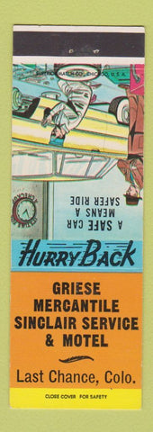 Matchbook Cover - Griese Mercantile Sinclair oil gas Last Chance Colorado motel