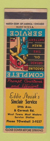 Matchbook Cover - Eddie Novak's Sinclair oil gas Chicago IL