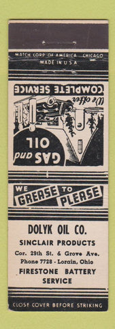 Matchbook Cover - Dolky Oil Sinclair oil gas Lorain OH