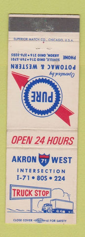 Matchbook Cover - Pure oil gas Akron OH West Truck Stop Seville