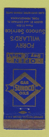 Matchbook Cover - Forry Williard's Sunoco oil gas York PA WEAR