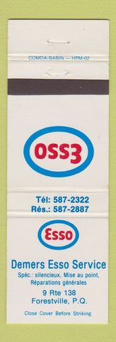 Matchbook Cover - Demers Esso oil gas Forestville QC