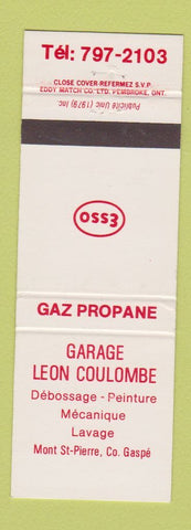 Matchbook Cover - Esso oil gas Garage Leon Coulombe Gaspe QC