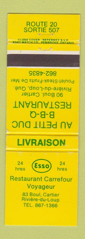 Matchbook Cover - Esso oil gas Restaurant Carrefour Voyageur Riviere du Loup QC