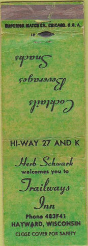Matchbook Cover - Trailways Inn Cocktails Hayward WI WEAR