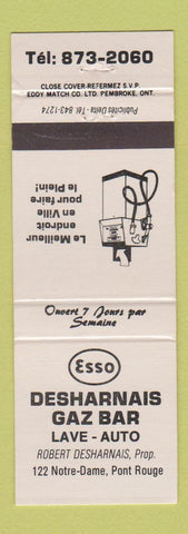 Matchbook Cover - Esso oil gas Desharnais Gaz Bar Pont Rouge QC