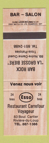 Matchbook Cover - Esso oil gas Restaurant Carrefour Voyageur Riviere du Loup QC