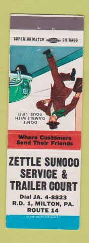 Matchbook Cover - Zettle Sunoco oil gas Trailer Park Milton PA