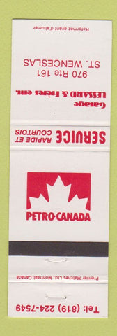Matchbook Cover - Petro Canada oil gas Garage Lessard Freres St Wenceslas QC