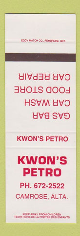Matchbook Cover - Kwon's Petro oil gas Camrose AB SAMPLE