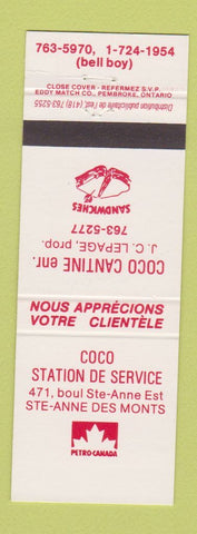 Matchbook Cover - Petro Canada oil gas Station De Service Ste Anne Des Monts QC