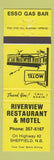 Matchbook Cover - Riverview Restaurant Motel Sheffield NB Esso oil gas