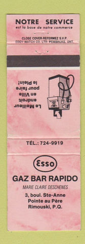 Matchbook Cover - Esso oil gas Gaz Bar Rapido Rimouski QC WEAR