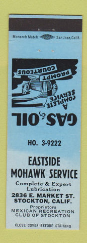 Matchbook Cover - Eastside Mohawk oil gas Stockton CA