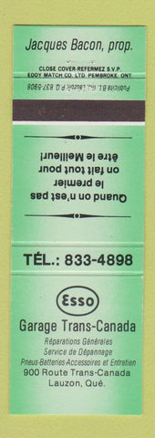 Matchbook Cover - Esso oil gas Garage Trans Canada Lauzon QC