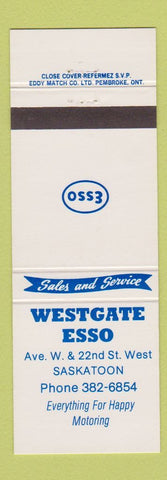 Matchbook Cover - Esso oil gas Westgate Saskatoon SK