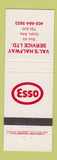 Matchbook Cover - Esso oil gas Val's Halfway Service Oyen AB