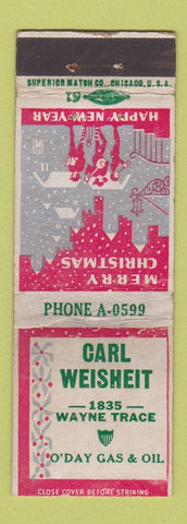 Matchbook Cover - Carl Weisheit O'Day oil gas Christmas WORN
