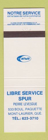 Matchbook Cover - Spur oil gas Libre Service Mont Laurier QC
