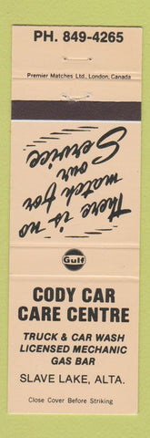 Matchbook Cover - Cody Car Care Centre Gulf oil gas Slave Lake AB