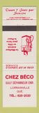 Matchbook Cover - Chez Beco Gulf oil gas Lorrainville QC