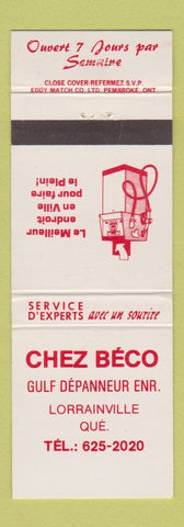 Matchbook Cover - Chez Beco Gulf oil gas Lorrainville QC