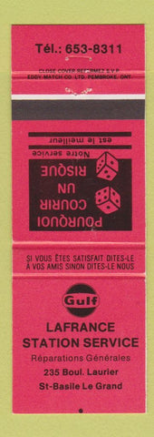 Matchbook Cover - Lafrance Gulf oil gas St Basile Le Grand QC RED