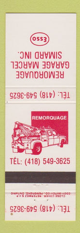 Matchbook Cover - Remorquage Garage Marcel Simard Esso oil gas QC