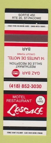 Matchbook Cover - Motel Restaurant L'Escale Gulf oil gas St Pacome QC