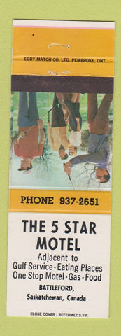 Matchbook Cover - 5 Star Motel Gulf oil gas Battleford SK