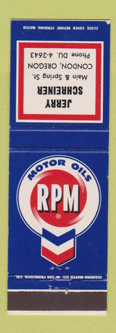 Matchbook Cover - RPM oil gas Chevron Jerry Schreiner Condon OR