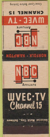 Matchbook Cover - NBC WVEC TV Channel 15 Hampton