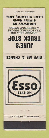 Matchbook Cover - Esso oil gas June's Truck Stop Lake Village AR WHITE