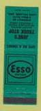 Matchbook Cover - Esso oil gas June's Truck Stop Lake Village AR TEAL