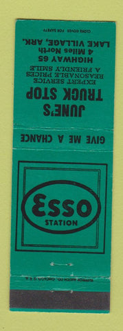 Matchbook Cover - Esso oil gas June's Truck Stop Lake Village AR TEAL