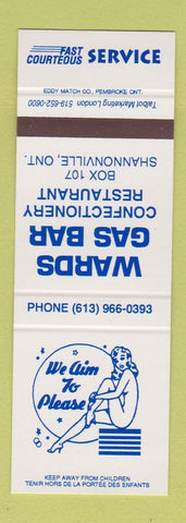 Matchbook Cover - Wards Gas Bar oil gas Shannonville ON girlie SAMPLE