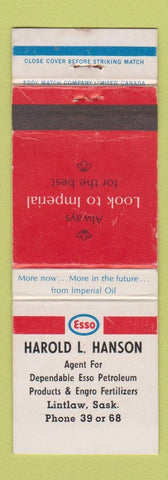 Matchbook Cover - Esso oil gas Harold Hanson Lintlaw SK WEAR