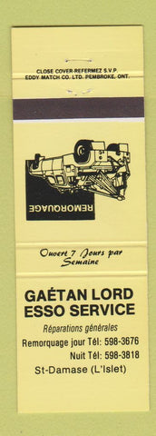 Matchbook Cover - Esso oil gas Gaetan Lord St Damase QC YELLOW
