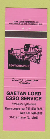 Matchbook Cover - Esso oil gas Gaetan Lord St Damase QC PINK