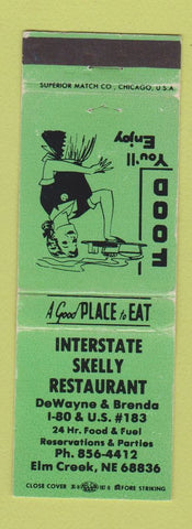 Matchbook Cover - Interstate Skelly Restaurant oil gas Elm Creek NE WEAR GREEN