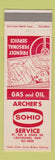Matchbook Cover - Archer's Sohio oil gas Lockbourne OH