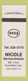 Matchbook Cover - Esso oil gas Nicole Station Grand Mere QC WEAR