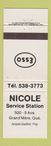 Matchbook Cover - Esso oil gas Nicole Station Grand Mere QC WEAR