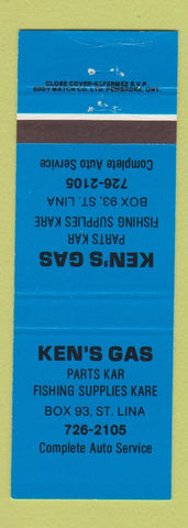 Matchbook Cover - Ken's gas oil St Lina AB BLUE