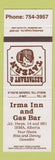 Matchbook Cover - Irma Inn and Gas Bar oil Irma AB SAMPLE