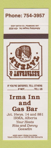 Matchbook Cover - Irma Inn and Gas Bar oil Irma AB SAMPLE